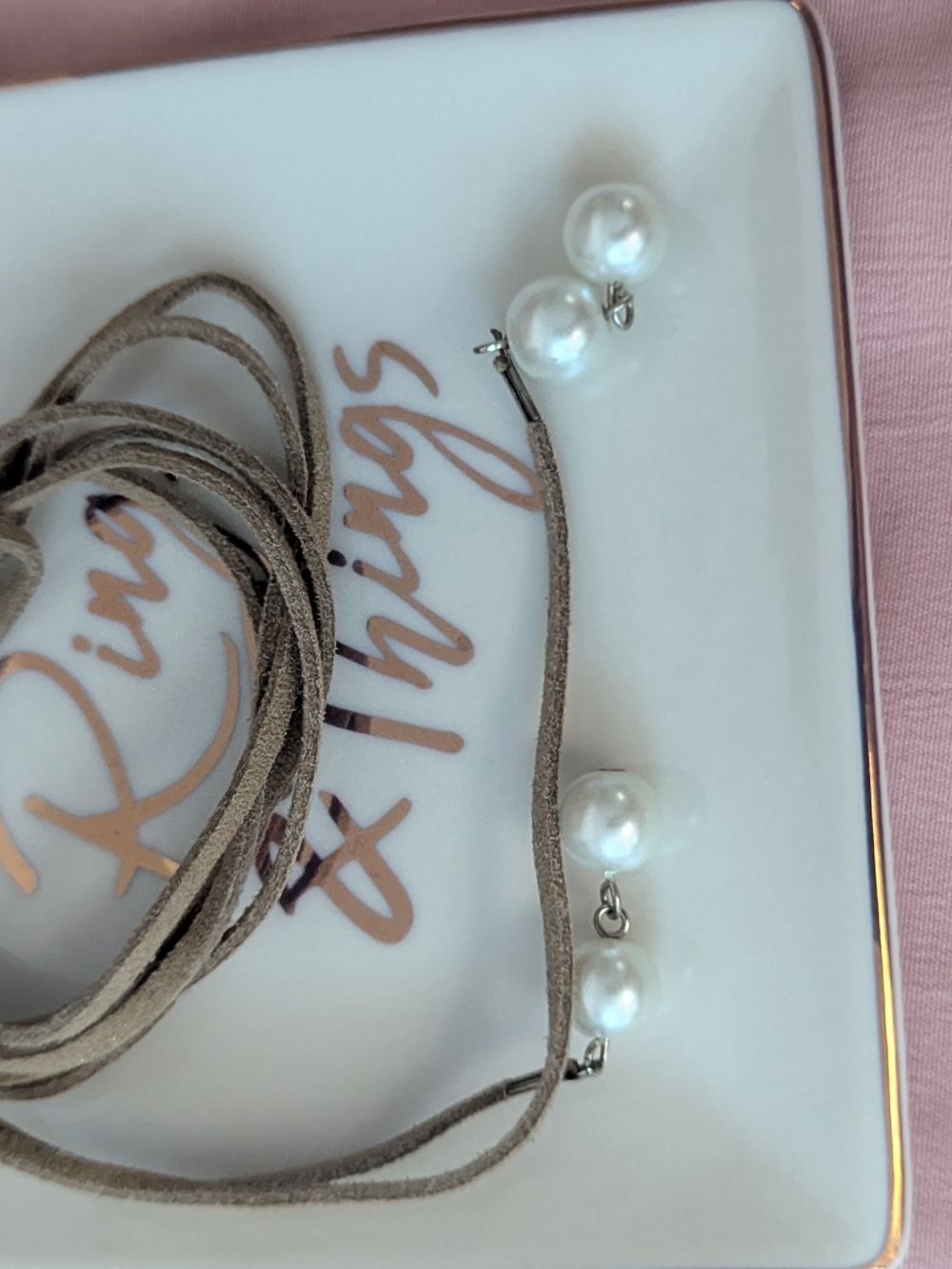 Pearl-Accent Suede Wrap Necklace - White Pearl